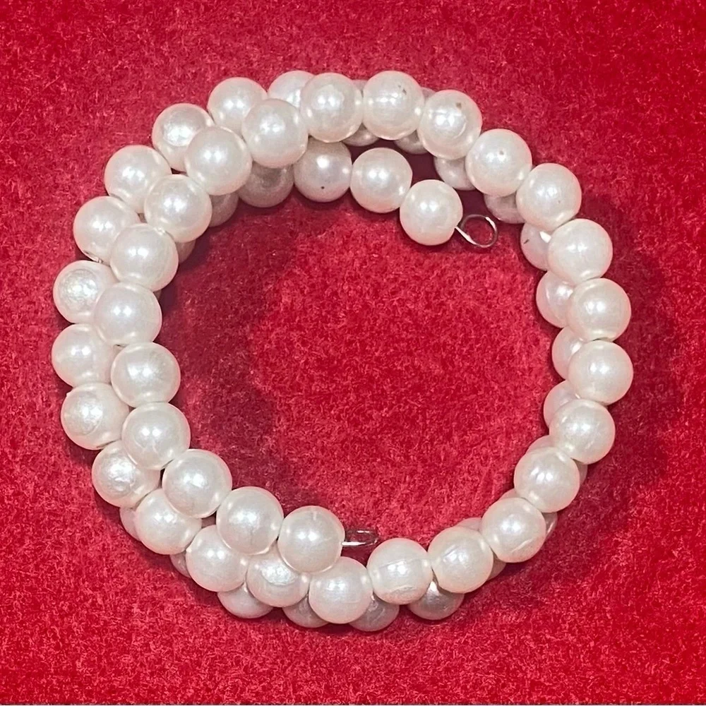 Bracelet Faux Pearls Strung Together And Coiled Vintage